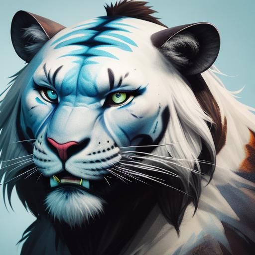 Hyperrealistic White Smilodon Portrait in Splash Art Style