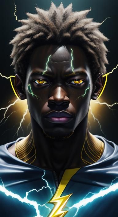 African Portrait in Anime Art Style with Lightning