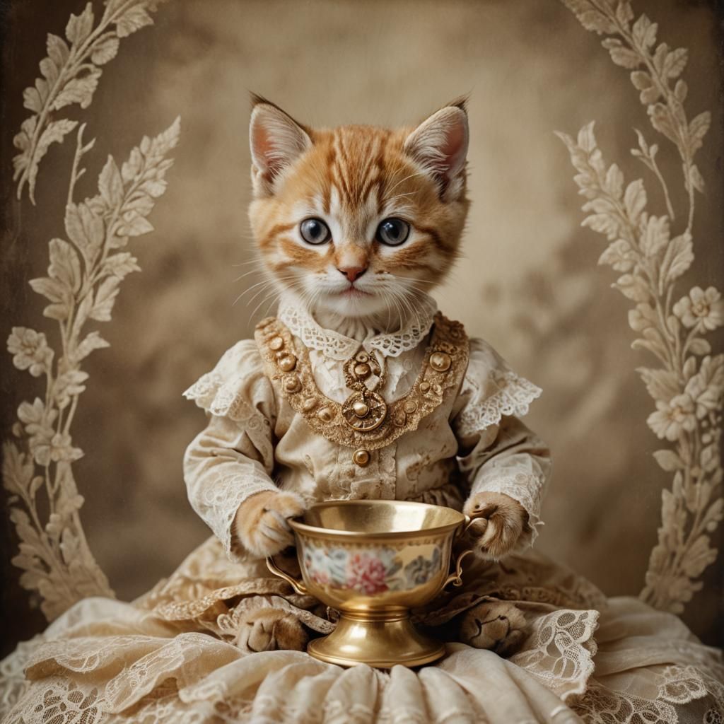 Kitten as Toddler: Vintage Portrait in Cameron Style