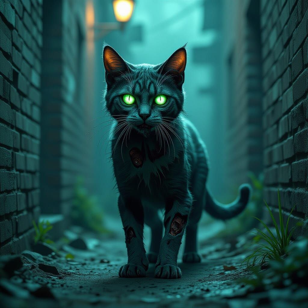 Undead Zombie Cat with Eerie Green Glow