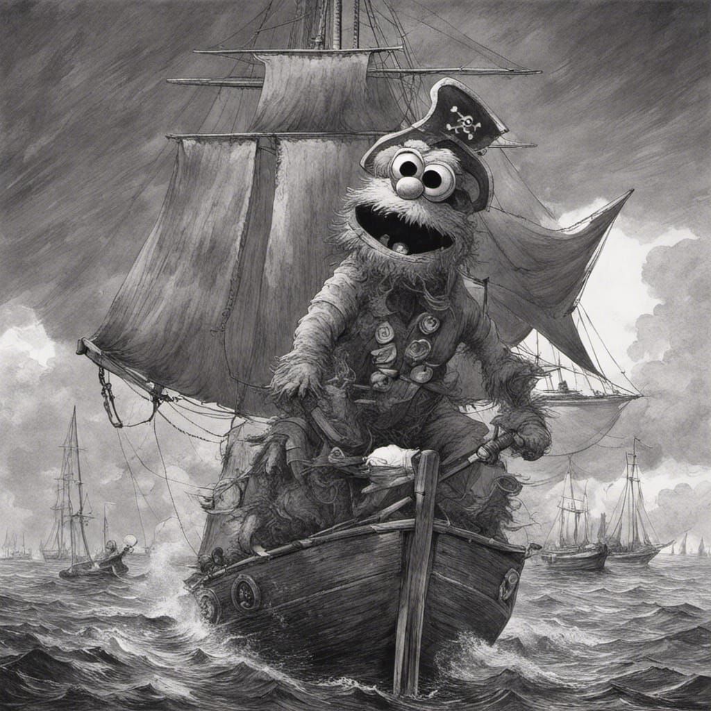 Cookie Monster Pirate Captain: Sinister Horror Art