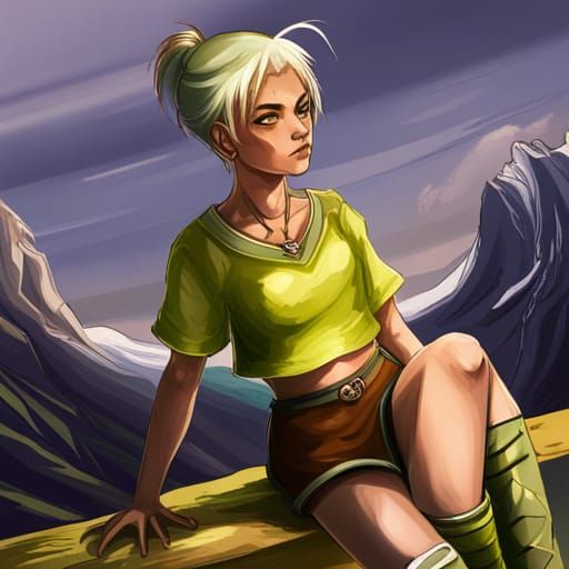 Fantasy Girl with Yellow and Green Hair