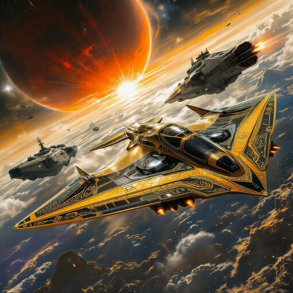 Ethereal Space Opera: Mesopotamian Starfighter in Flight