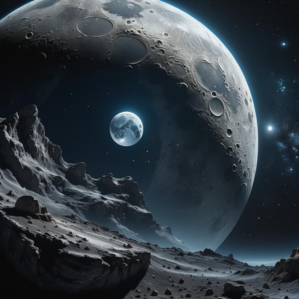 Hyper-Realistic Lunar Close-Up on Starry Night