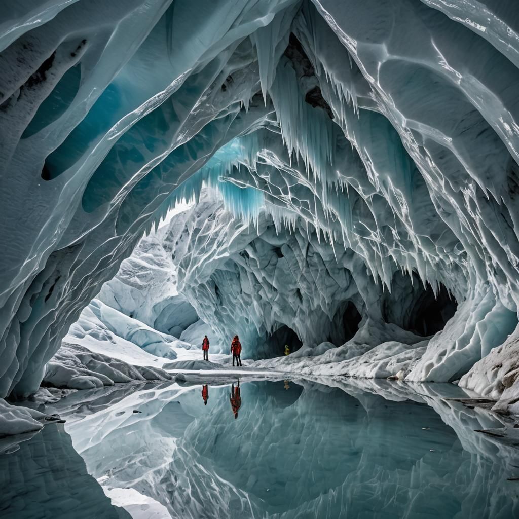An alien explores a majestic ice cave inside the Nigardsbree...
