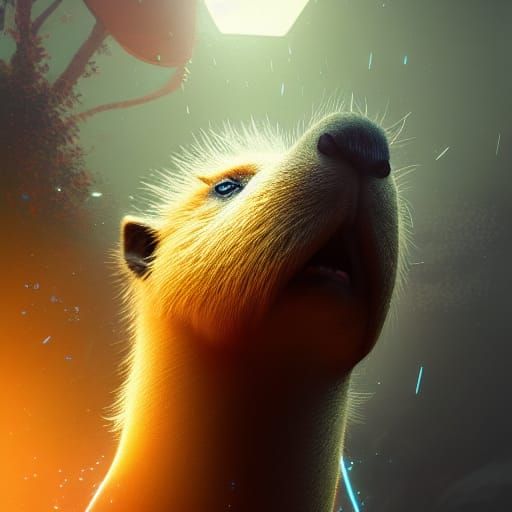 Cosmic Capybara in Surrealist Mixed Media