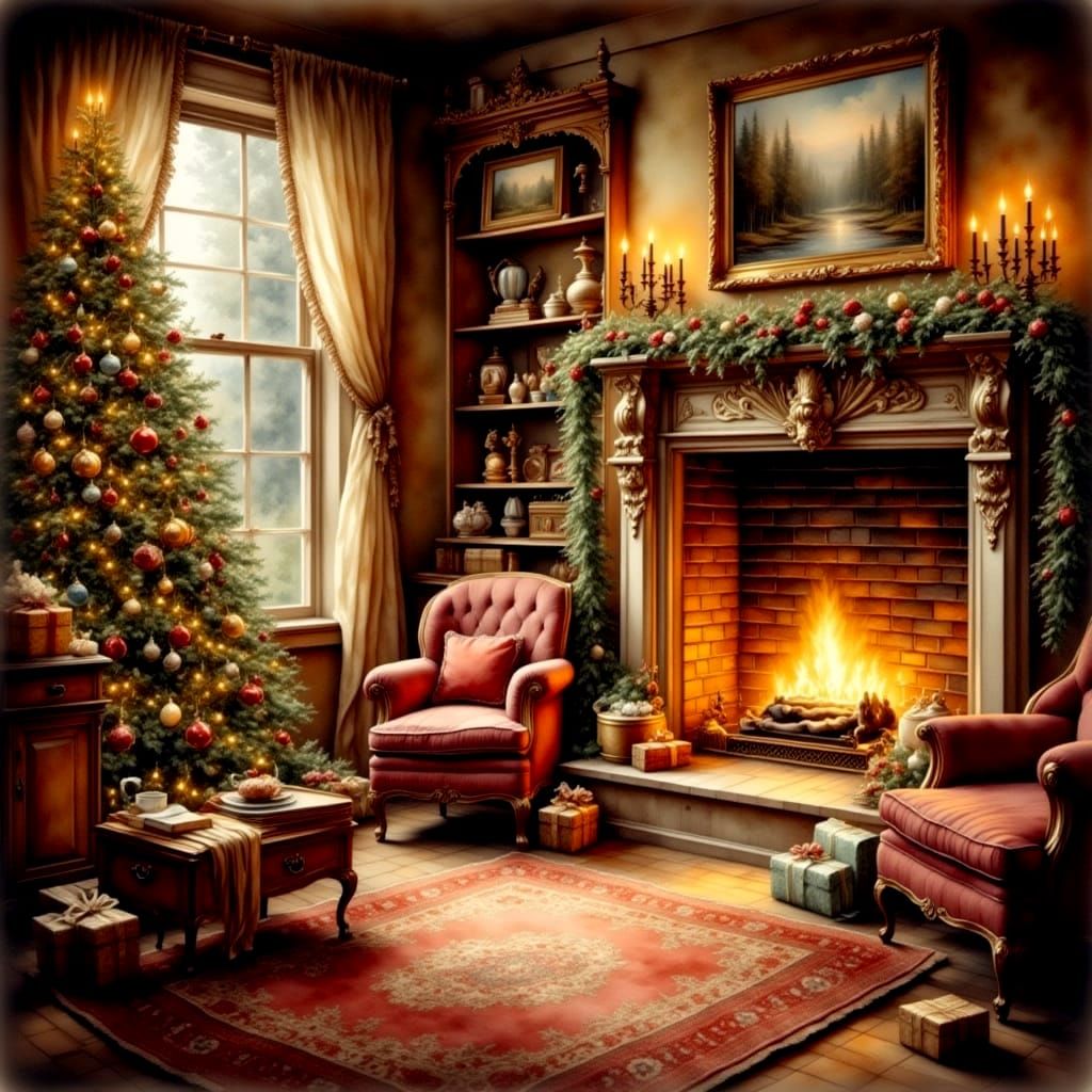 Christmas Past Memories in Antique Watercolor