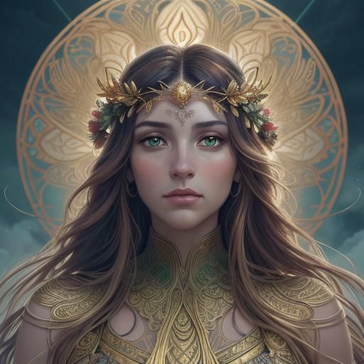 Radiant Olympian Goddess in Art Nouveau Style