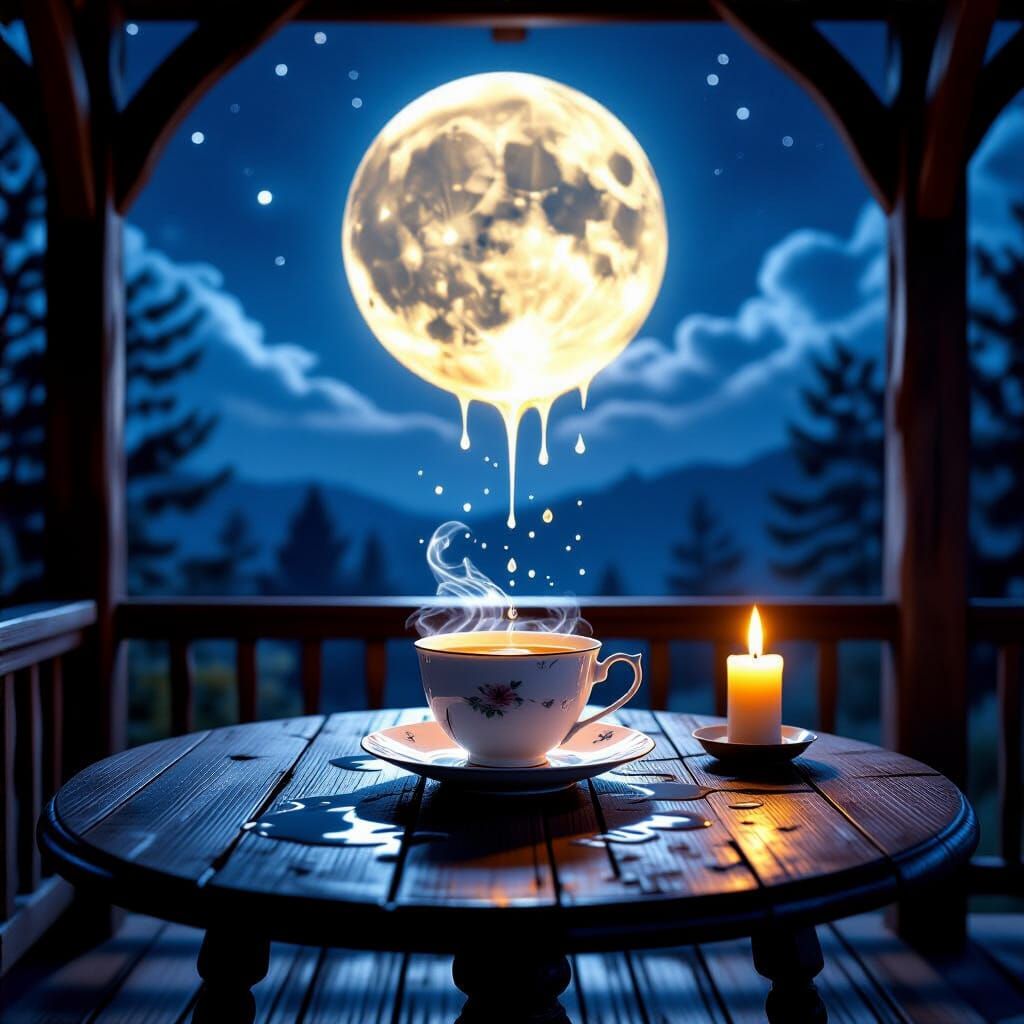 Giant Moon Drips Liquid Light Into Teacup