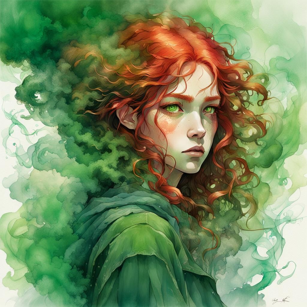 Mystical Girl with Smoking Eyes, Digital Portrait