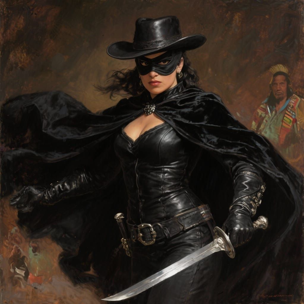 Dawn Juana de la Vega as Zorro in Oil Painting Style