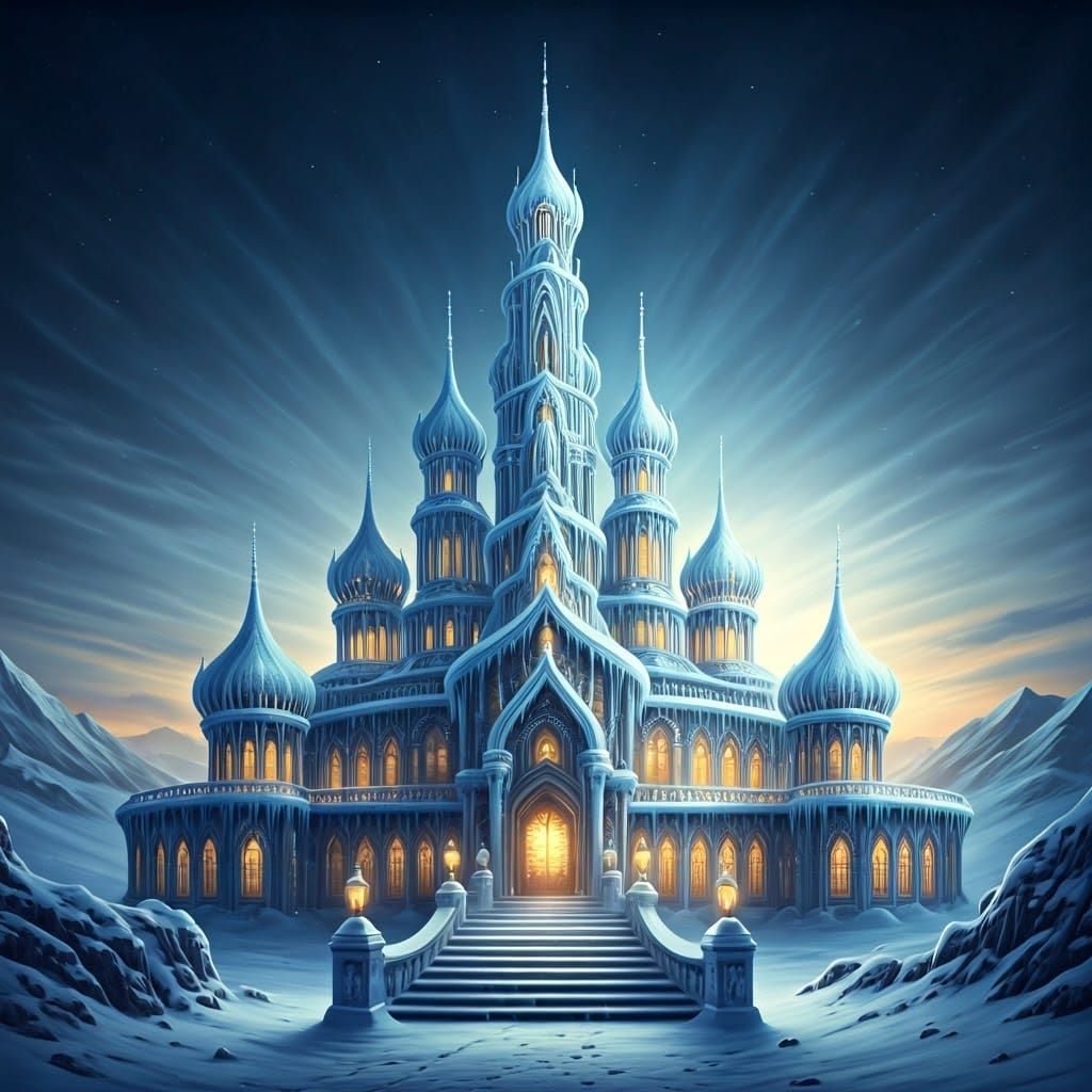 Crystal Palace of Wonder Under Evening Moonlight