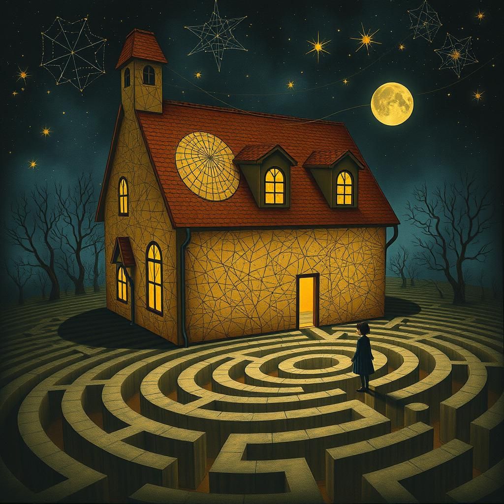 The Cosmic Country House Maze in Dreamy Surrealism