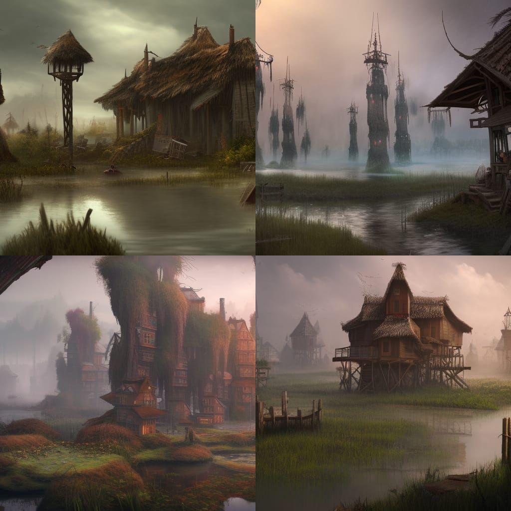 Fantastical Village on Stilts in a Bog