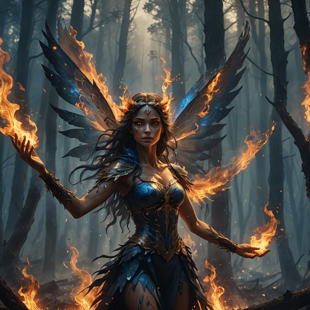 Forest Fire Fairy in Dark Fantasy Concept Art