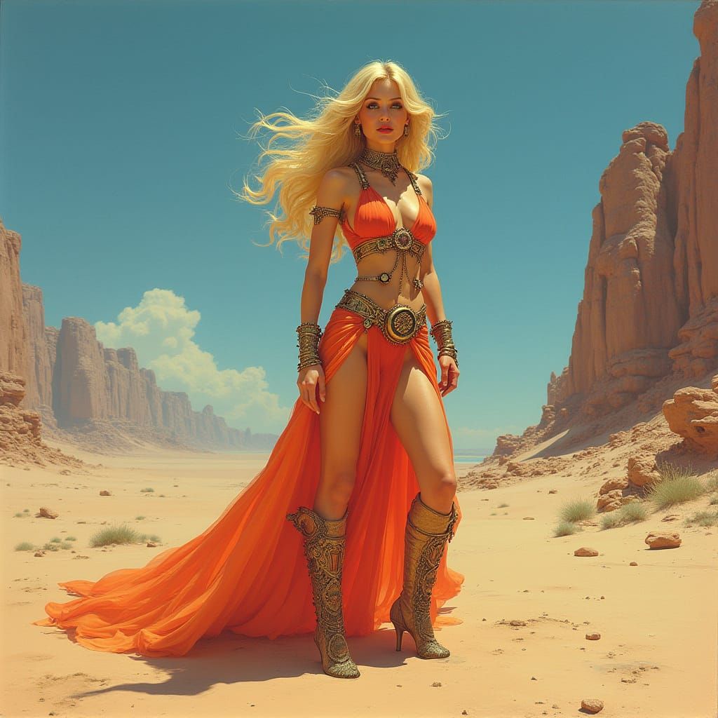 Elegant Genie in Mystical Desert Landscape