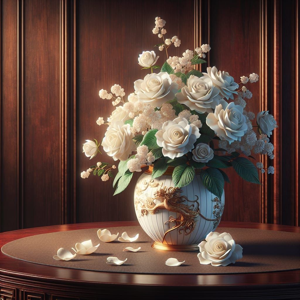 White Roses in Vase: Fantasy Concept Art