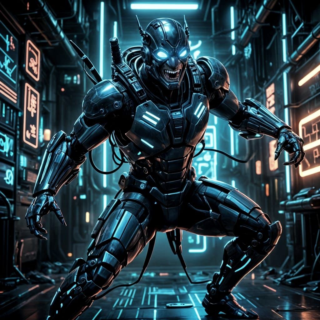 Cyborg Insect Ninja Supervillain Laughing