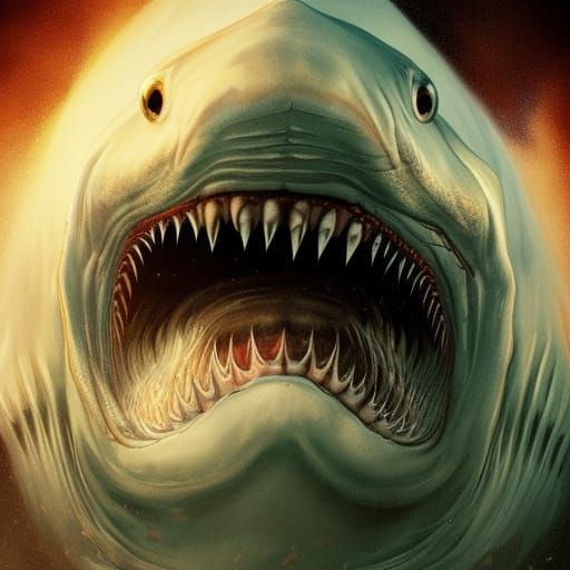 Demonic Eldritch Horror Great White Shark Portrait