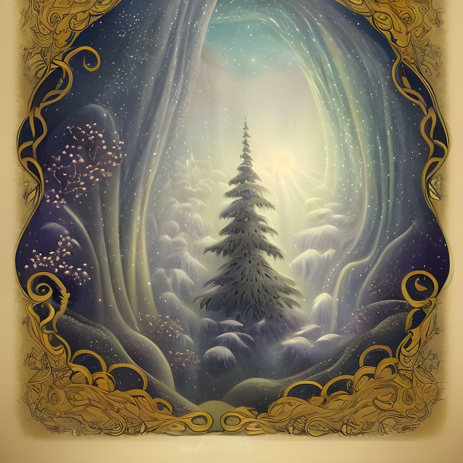 Magical Arctic Cave in Storybook Illustration Style