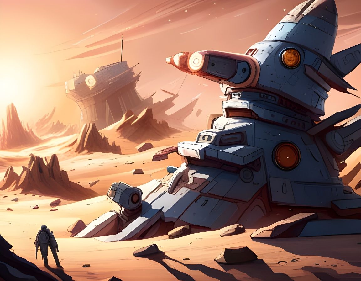 Steampunk Battleship Decay in Sahara: Anime Sci-Fi