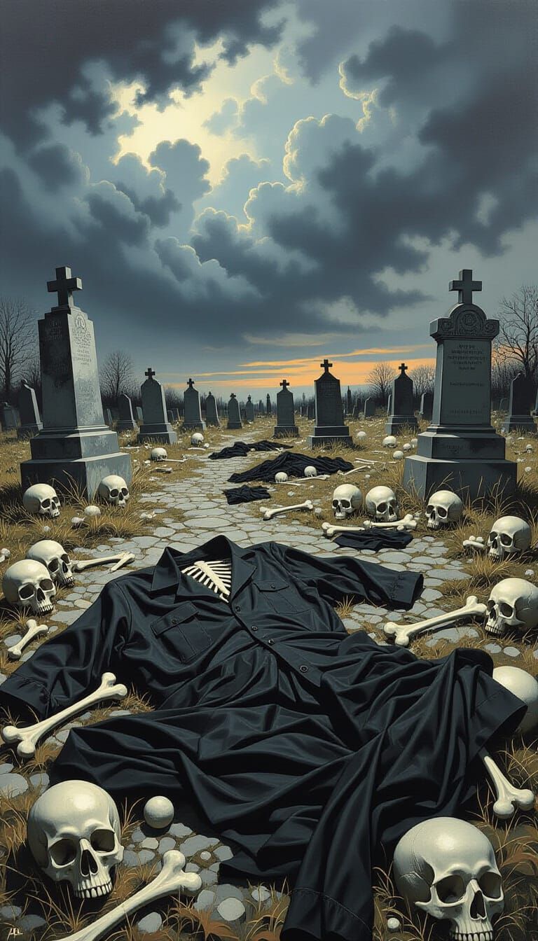 Torn Clothing in Gothic Cemetery Scene