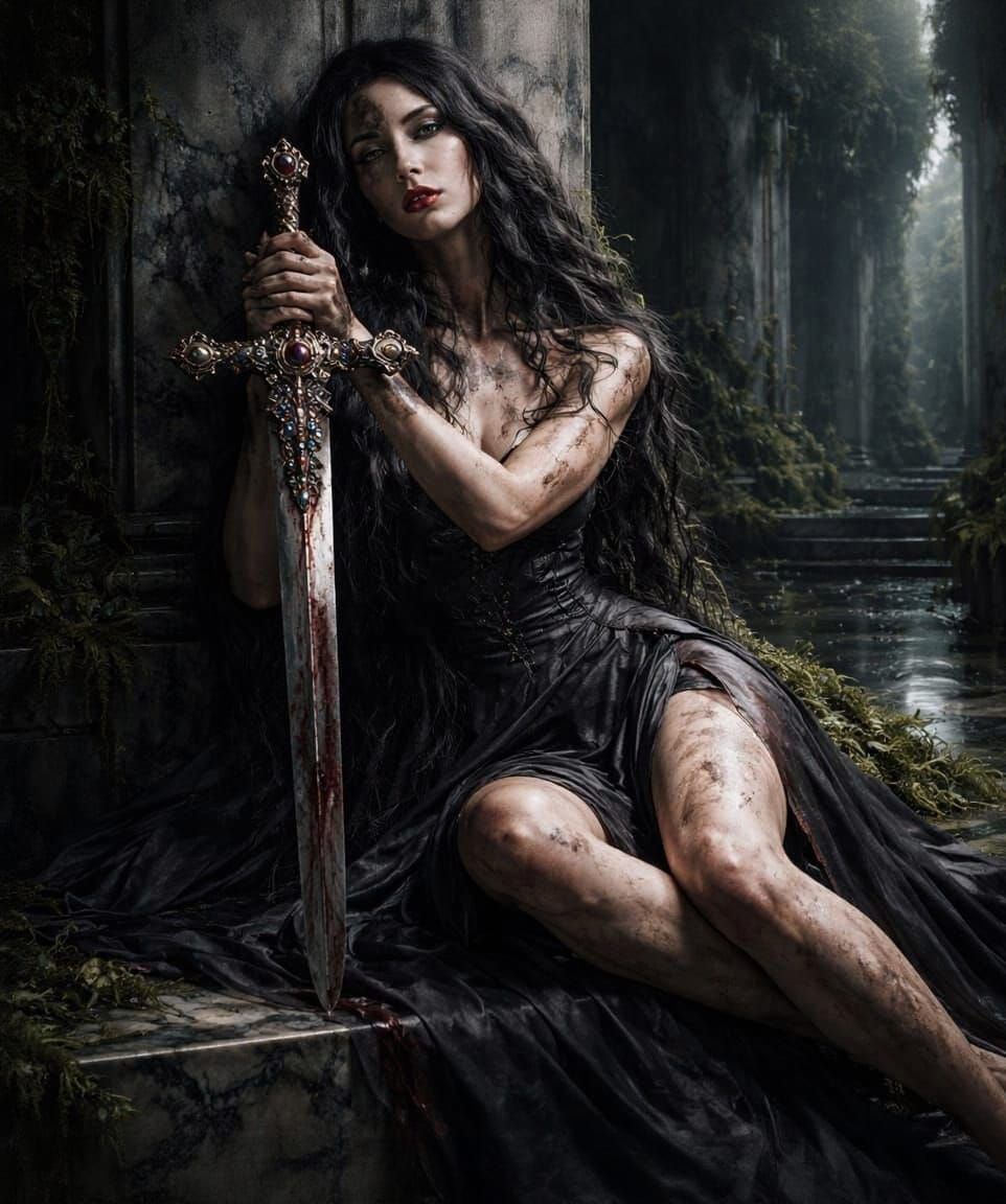 Mysterious Woman in Dark Fantasy Hall