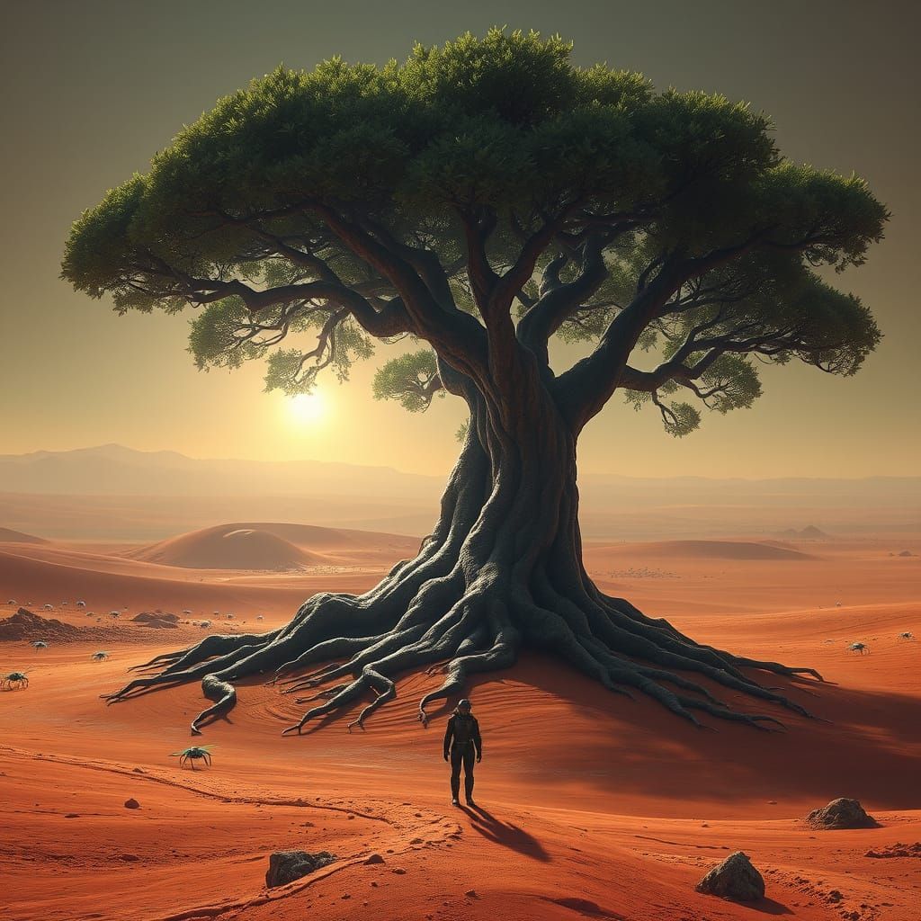 Ancient Martian Tree Under Artificial Canopy, Fantasy Art