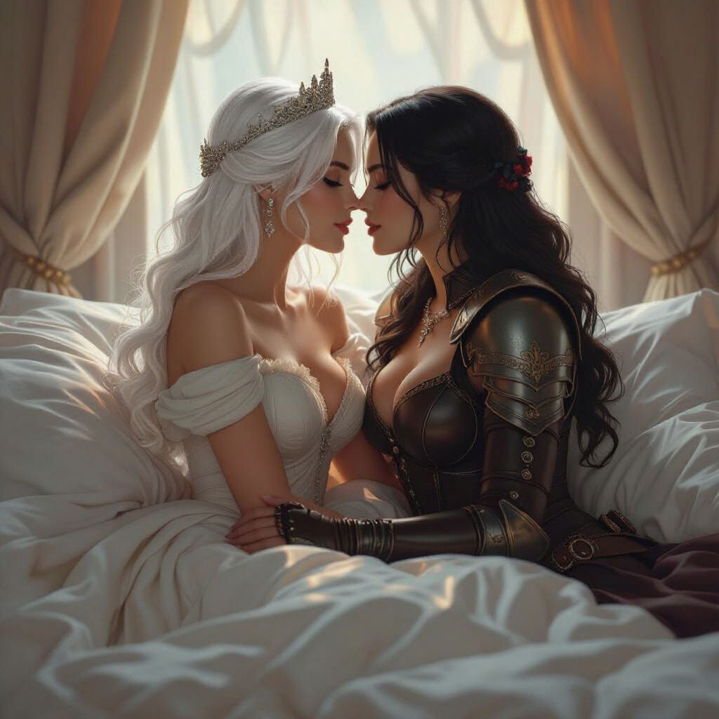 Realistic Princesses Kissing: Detailed Matte Painting