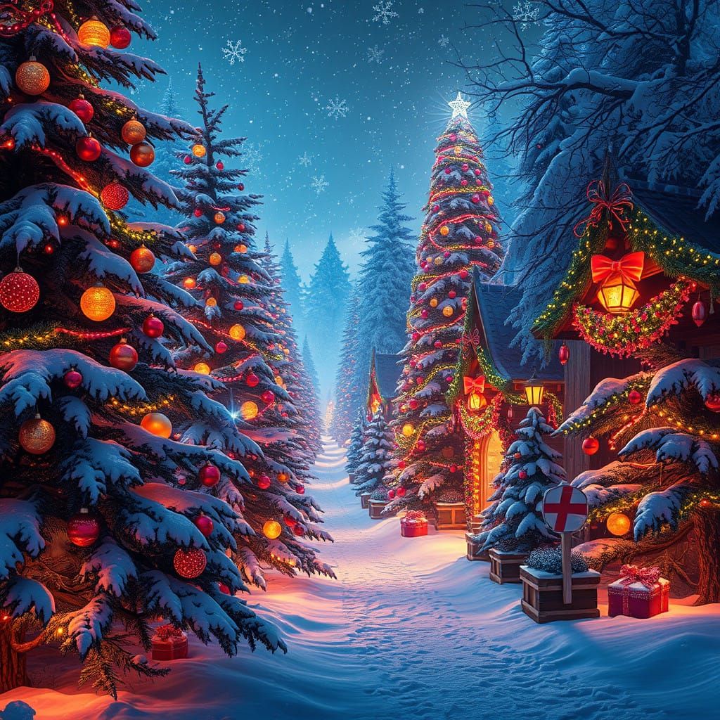Surreal Christmas Scene in Whimsical Art Style