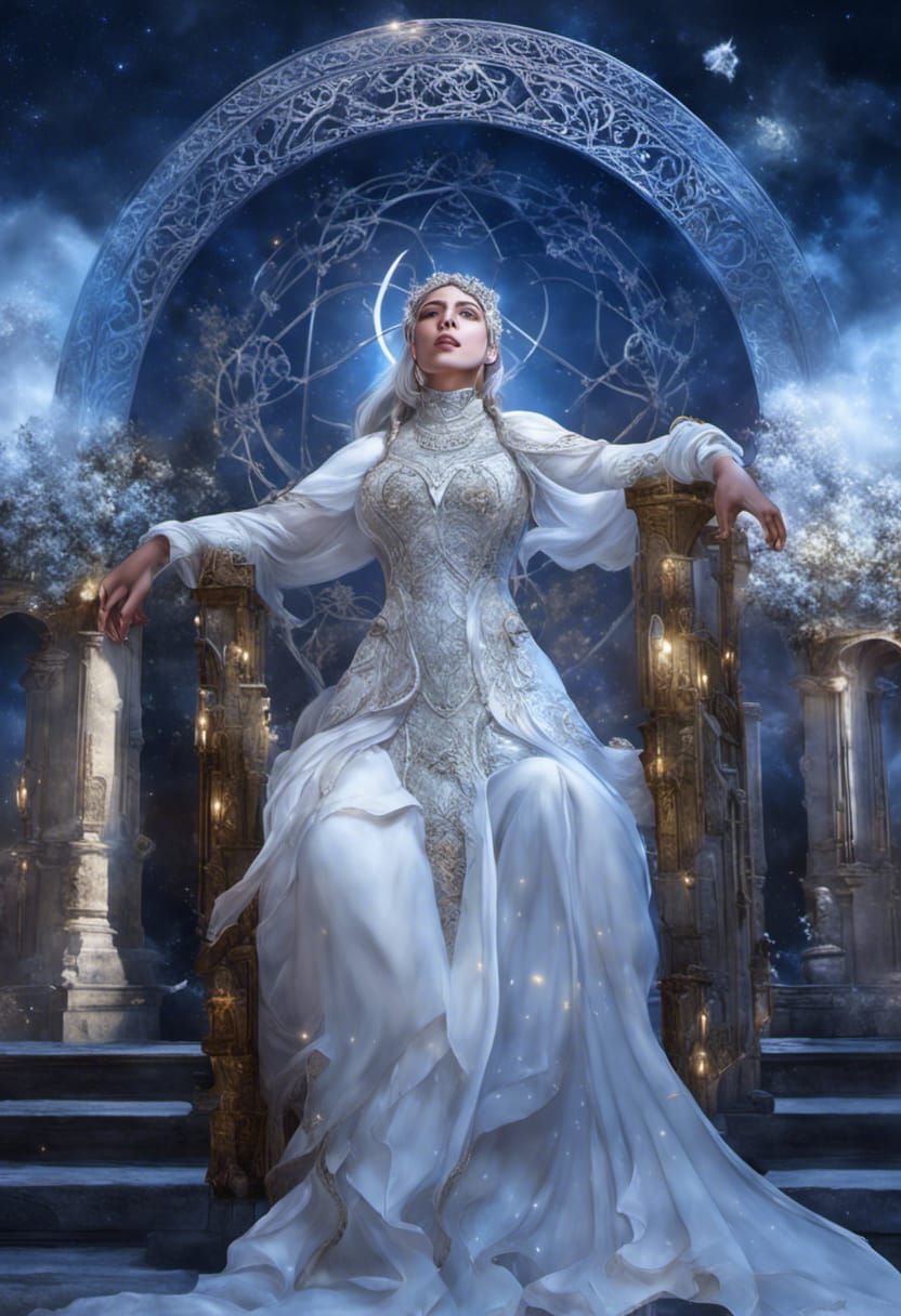 Ethereal Woman Descending from Starry Sky