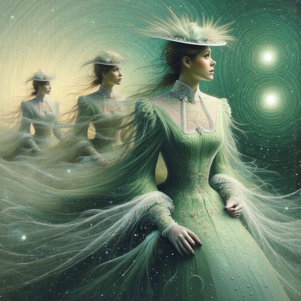 Victorian Woman at Rose Horizon in Surrealist Style