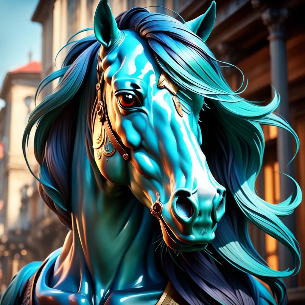 Humorous Horse Portrait in Hyperdetailed Style