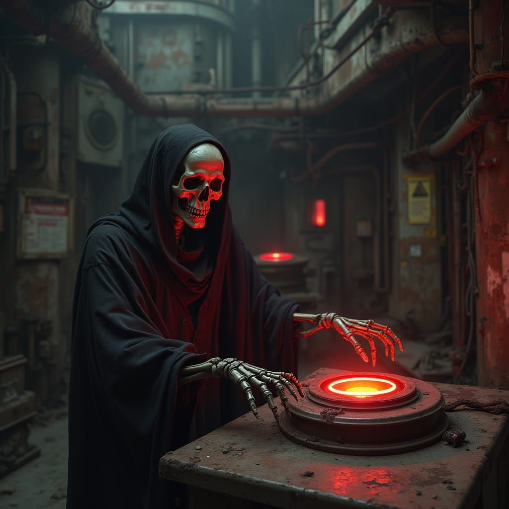 Glowing Red Button in Abandoned Factory Control Room