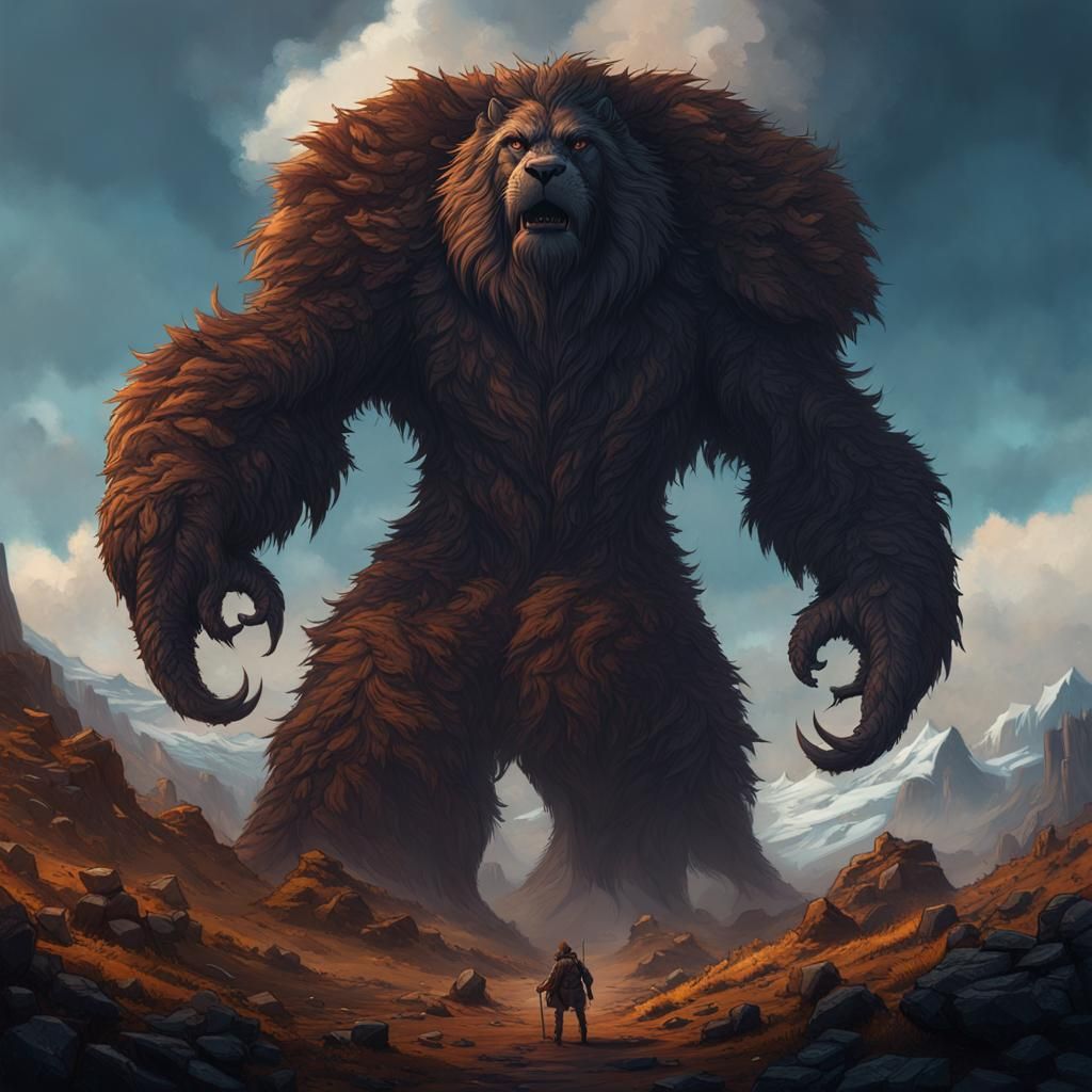 Tripod Giant with Furry Torso: Fantasy Concept Art