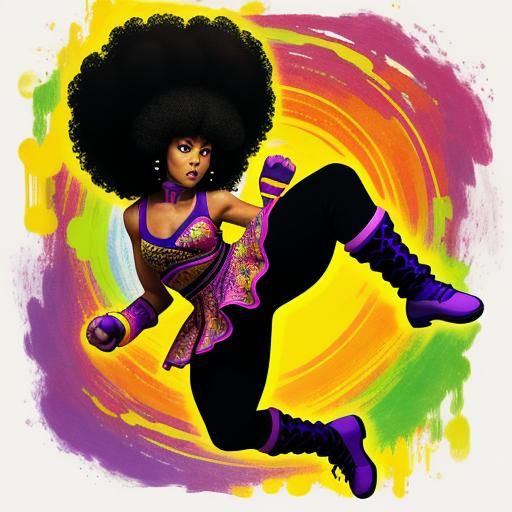 Black Woman Kung Fu Fighting in Abstract Style