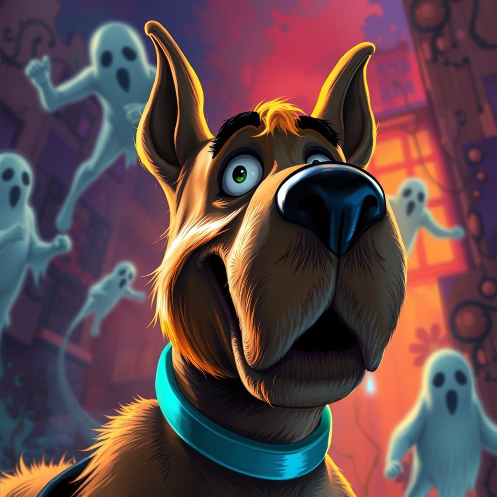 Scooby Doo in a Haunting Hyperrealistic Scene