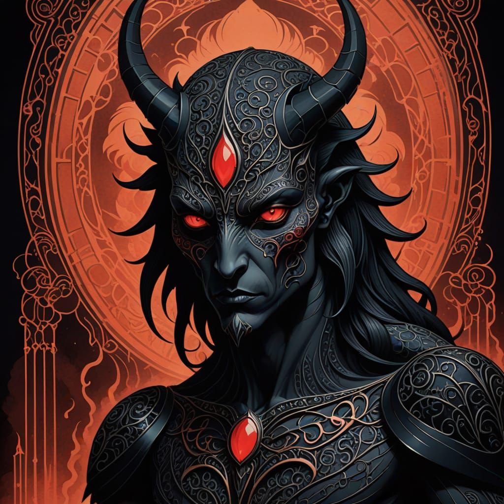 Art Deco Incubus Creature with Glowing Eyes