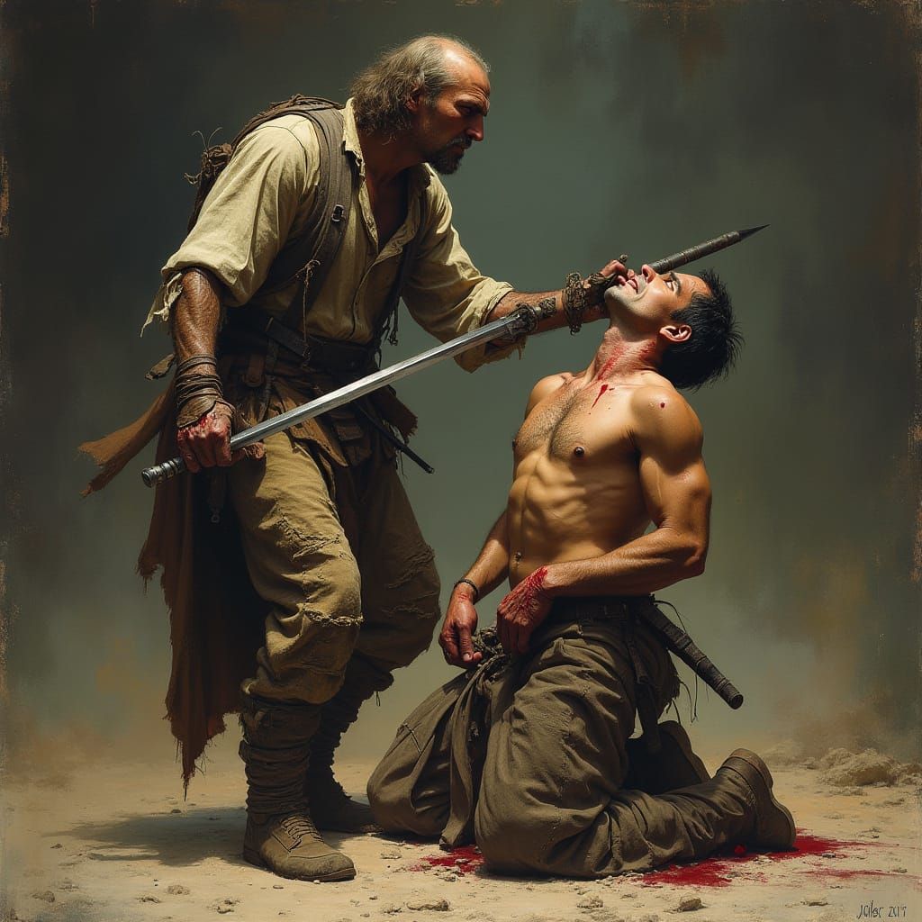 Triumphant Victory: A Dark, Detailed Sword Fight