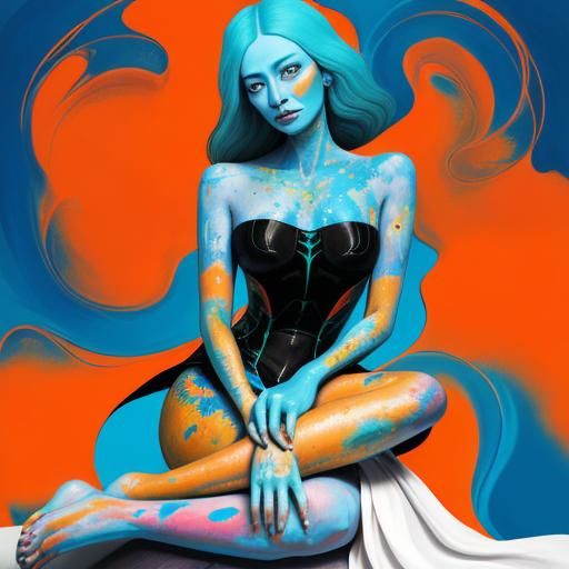 Surrealist Portrait of Woman in Shock as Oil Painting