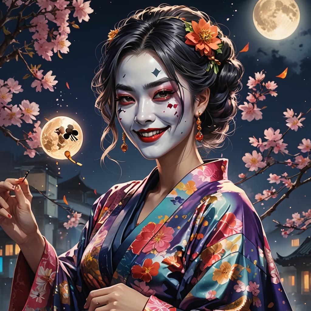 Hyperrealistic Joker Lady Portrait with Kimono