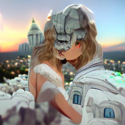 Surreal Moon City and Mount Olympus Painting