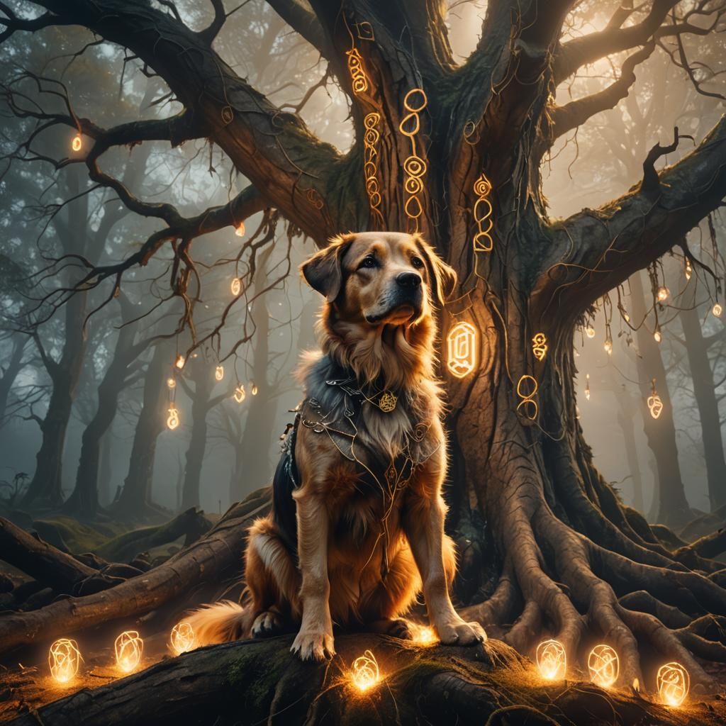 Magical Dog in Mystical Forest: Fantasy Concept Art