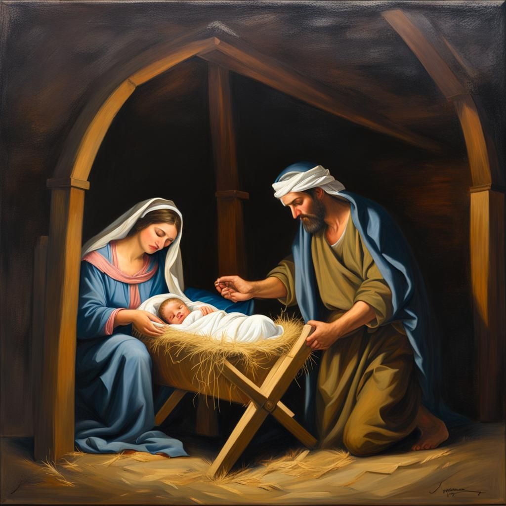 Nativity Scene as Baroque Oil Painting