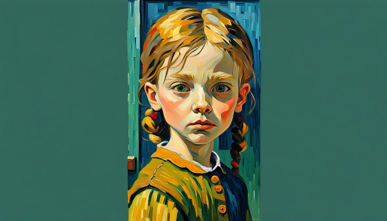Girl in Front of House: Expressionist Oil Painting