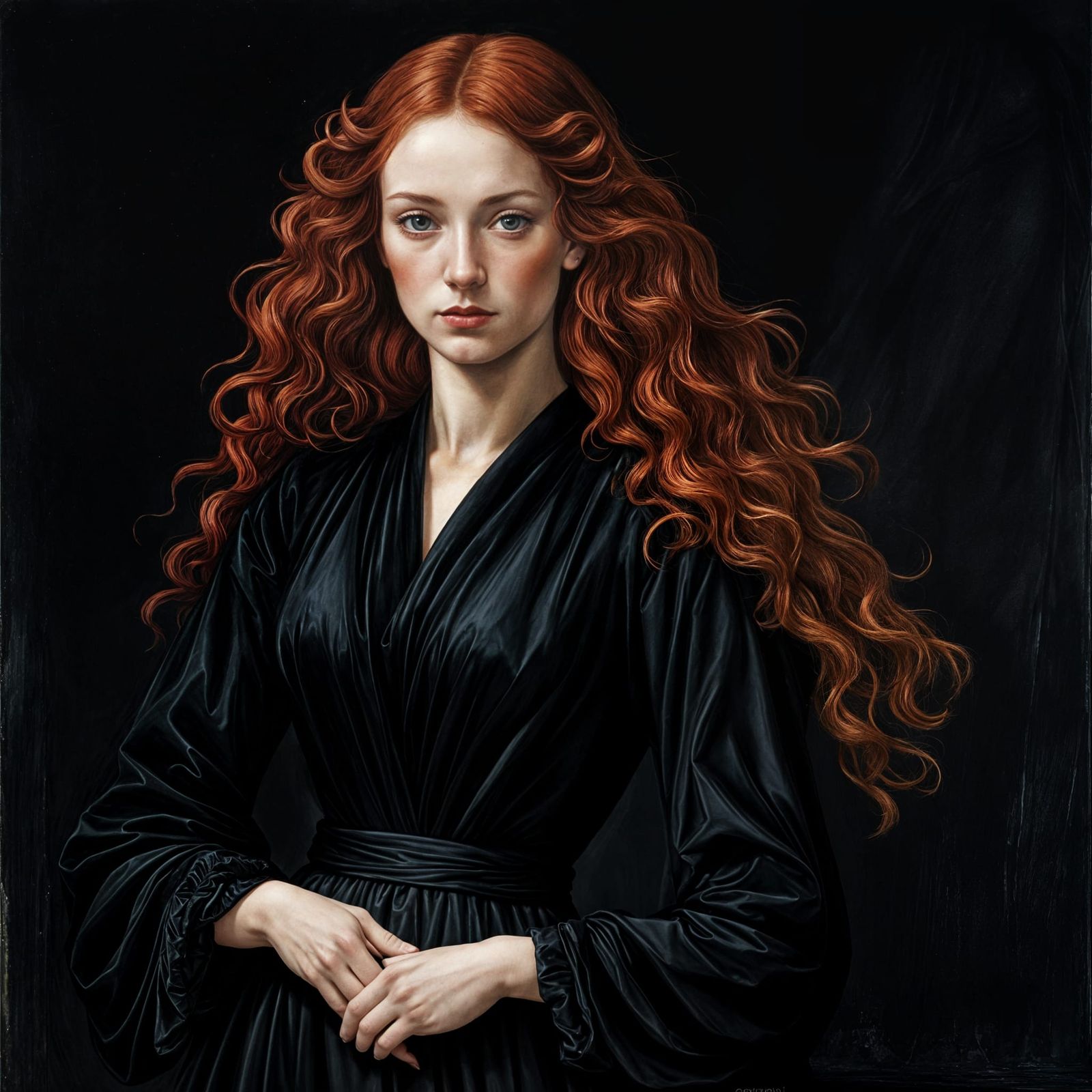Red-Haired Beauty in Black Gown, Renaissance Style