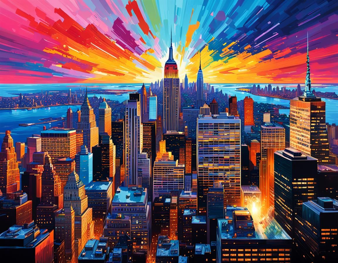 Colorful Hyperrealistic New York Skyline Splash Art