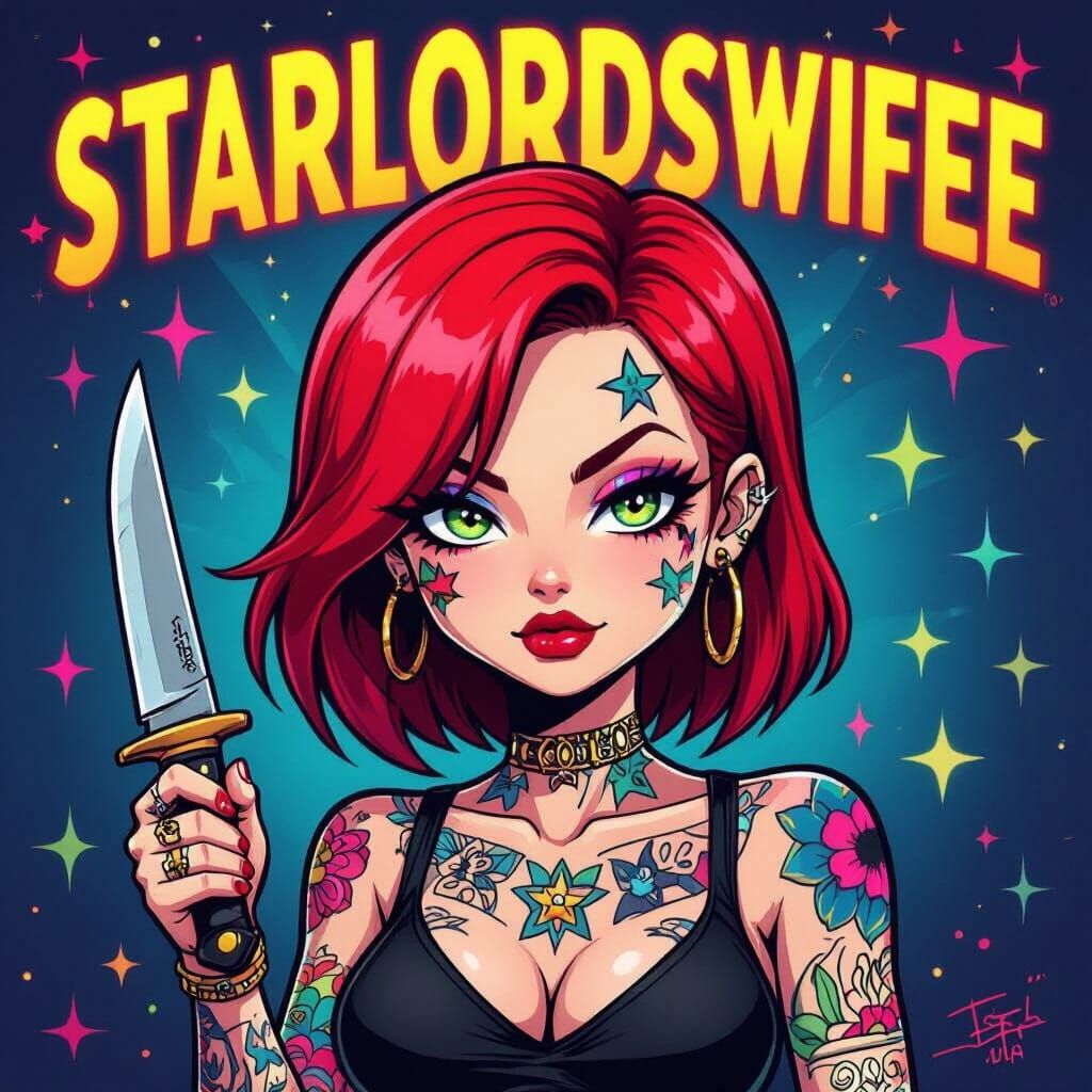 Neon Demon with Chopped Red Hair and Face Tattoos