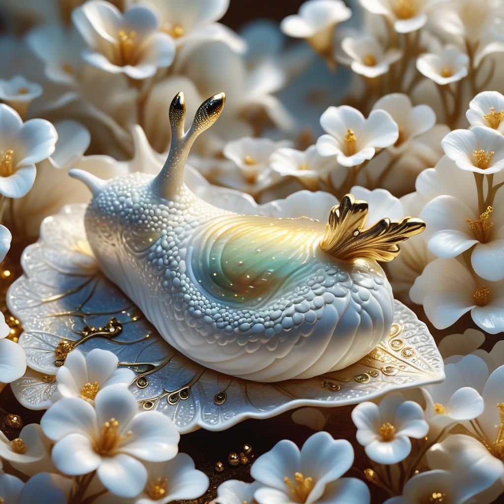 Angelic Porcelain Slug on Petal: Fantasy Concept Art