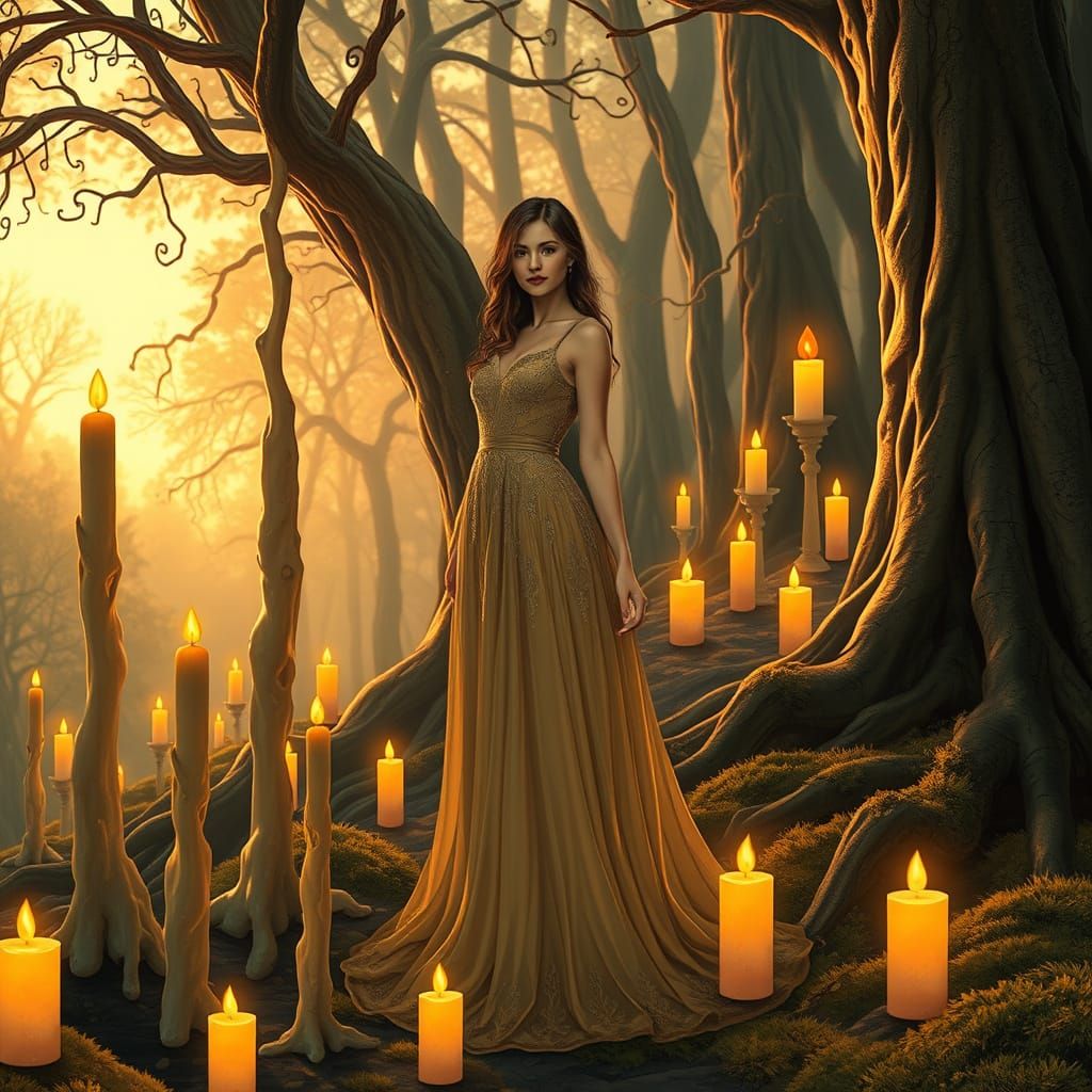 Ethereal Lady in Gloss Dress in Surreal Dreamscape